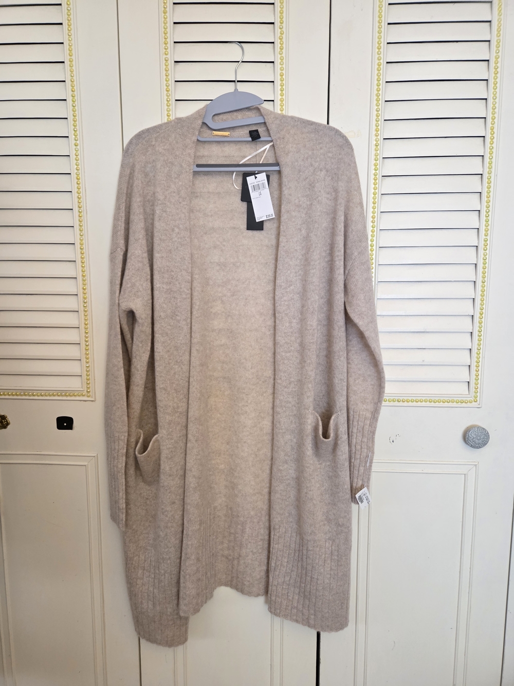 100% Cashmere Magaschoni Open-Front Taupe Duster